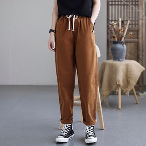 Retro spring and autumn straight pants women, loose pants, plus size pants, cotton trousers, solid color pants, women's pants, casual pants