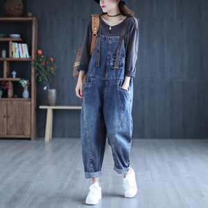 Retro washed denim overalls for women, loose jumpsuits, casual overalls, harem pants, women's overalls, plus size overalls,Denim jumpsuit