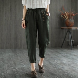 Summer cotton and linen pants women, retro elastic waist pants, plus size pants, casual pants, loose pants, women's pants,Handmade pants