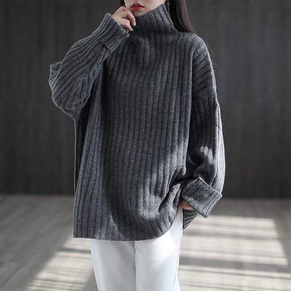 Retro autumn and winter turtleneck knitted sweater women, bottoming sweater women, loose solid color sweater, casual sweater,women's sweater