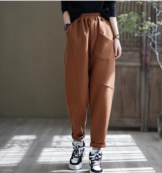 Winter Cotton Waffle Casual Pants Women, Loose Pants, Large Size Sports  Pants,thick and Velvet Elastic Waist Pants,women's Pants,harem Pants 