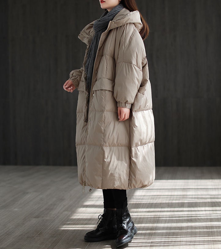 Winter Retro Long Down Jacket Women Loose Down Coat Plus - Etsy