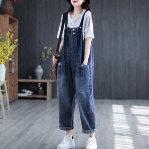 Retro Washed Denim Overalls for Women Loose Jumpsuits Casual - Etsy