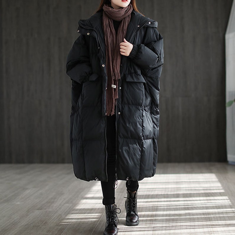 Winter Retro Long Down Jacket Women Loose Down Coat Plus - Etsy