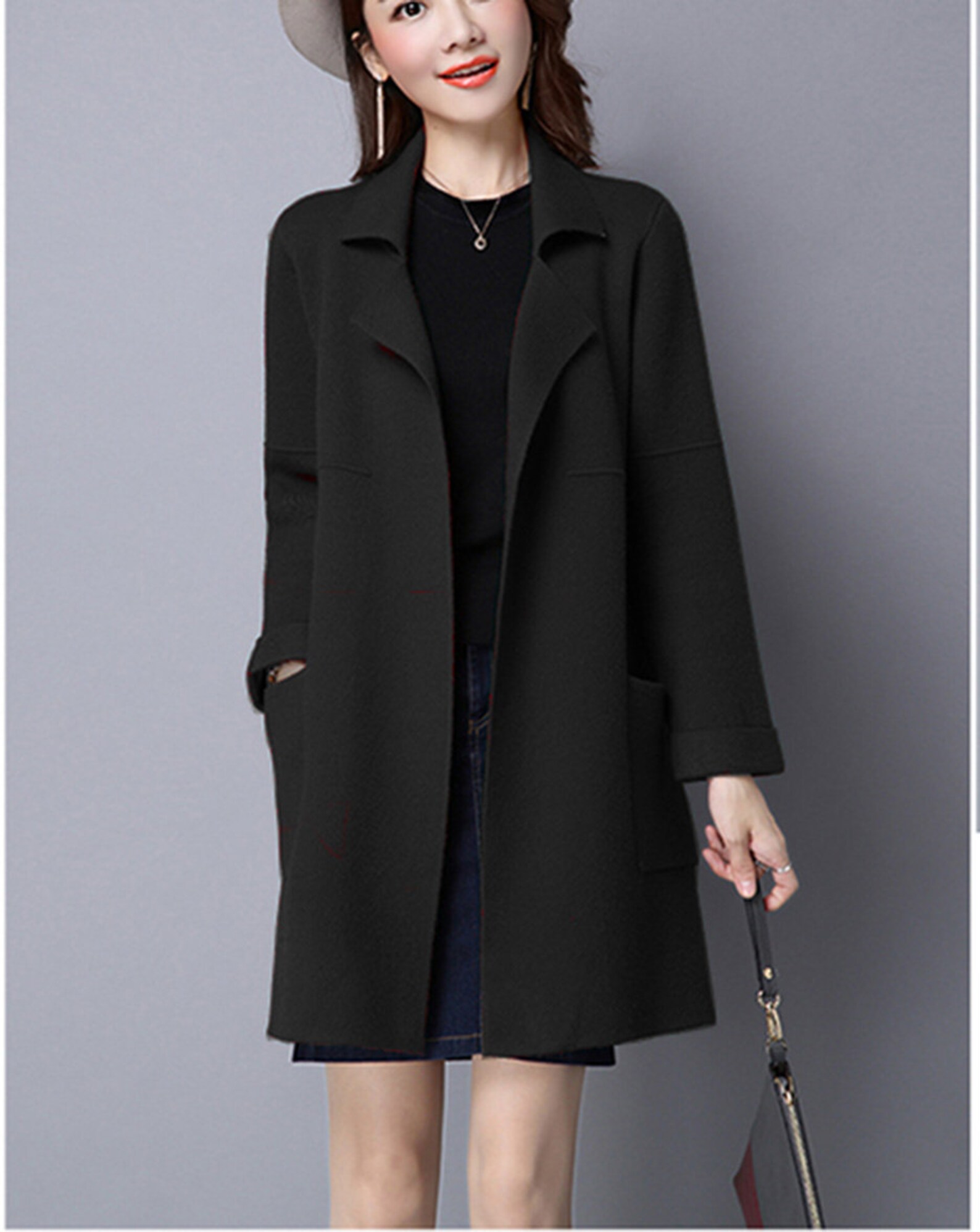 Large Lapel Knit Coat Women's Knit Cardiganwomen's Etsy