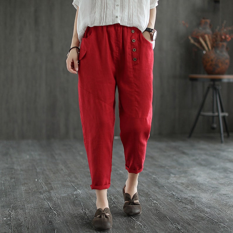 Summer Cotton and Linen Pants Women Retro Elastic Waist Etsy