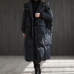 Winter Retro Long Down Jacket Women, Loose Down Coat, Plus Size Hooded ...