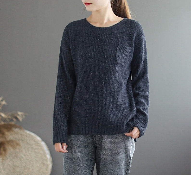 Autumn and winter solid color round neck sweater,knitted sweater women,loose sweaters,casual sweaters,women/'s sweaters,long-sleeved sweaters
