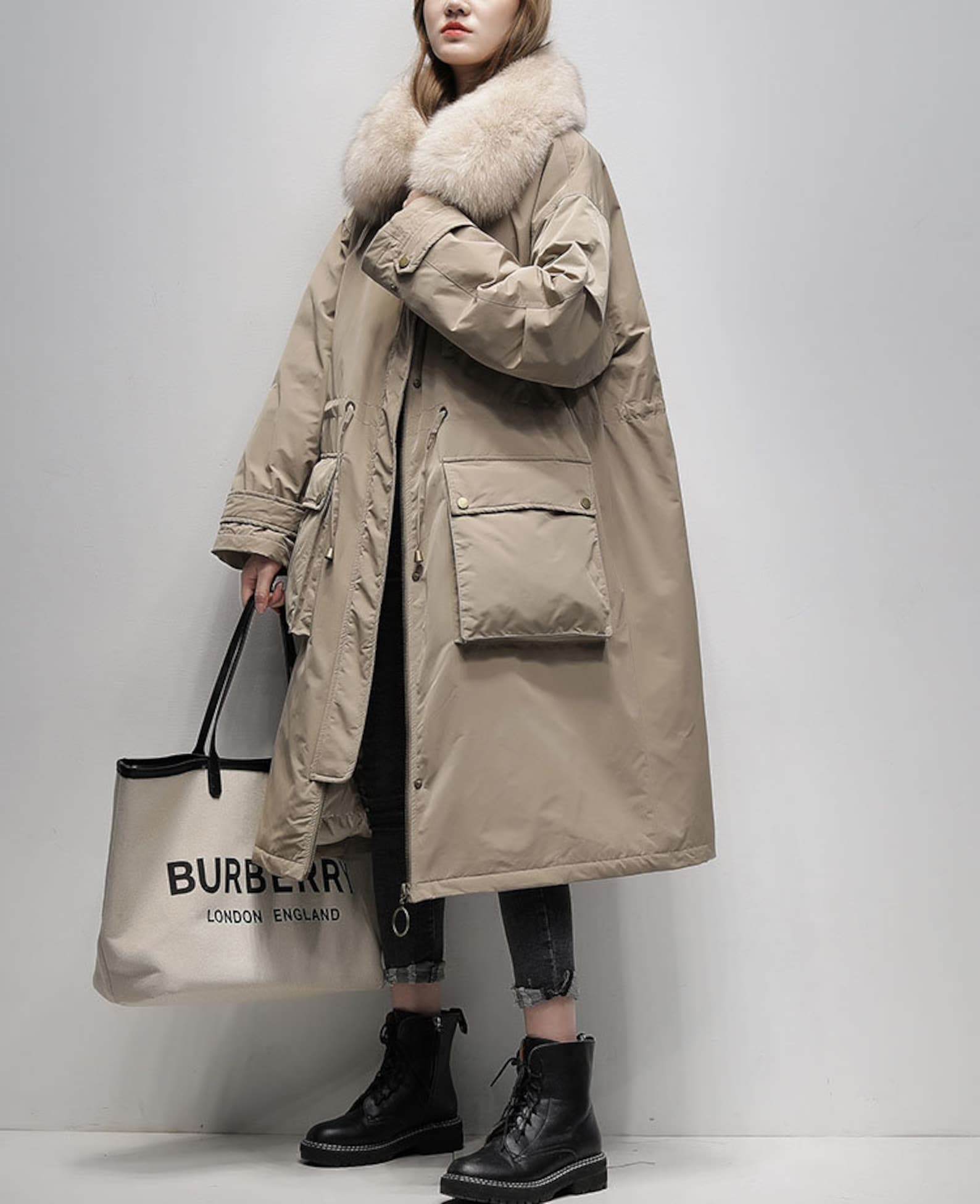 Winter Women's Midlength Down Coat, Loose Down Jackets, Long Down Coat