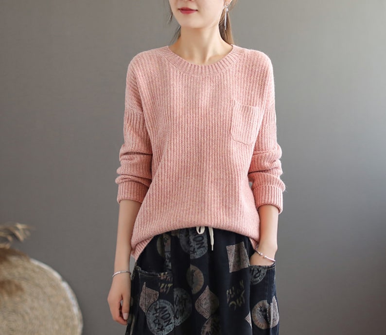 Autumn and winter solid color round neck sweater,knitted sweater women,loose sweaters,casual sweaters,women/'s sweaters,long-sleeved sweaters