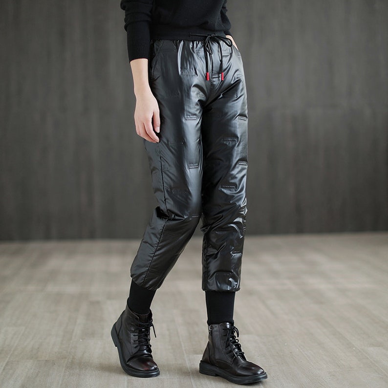 Winter Padded Down Pants Women, High Waist Down Pants, Warm Down Pants