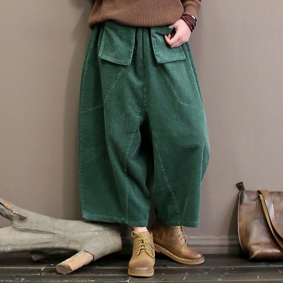 Vintage Cotton Corduroy Wide-leg Pants Women Elastic Waist | Etsy