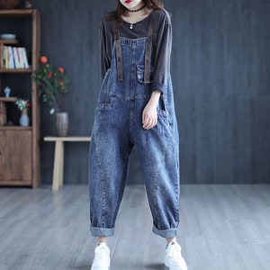 Retro Washed Denim Overalls for Women Loose Jumpsuits Casual - Etsy