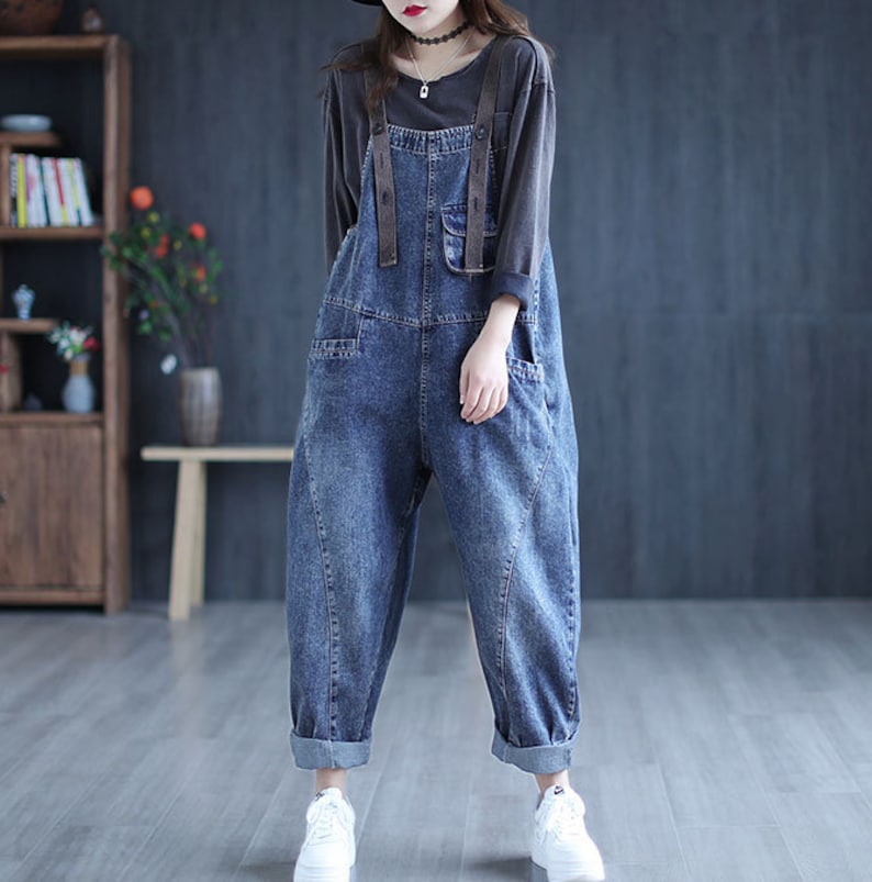 Retro Washed Denim Overalls for Women Loose Jumpsuits Casual | Etsy