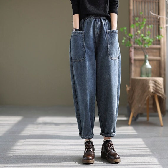 Jeans imbottiti retrò più velluto donna pantaloni larghi | Etsy Italia
