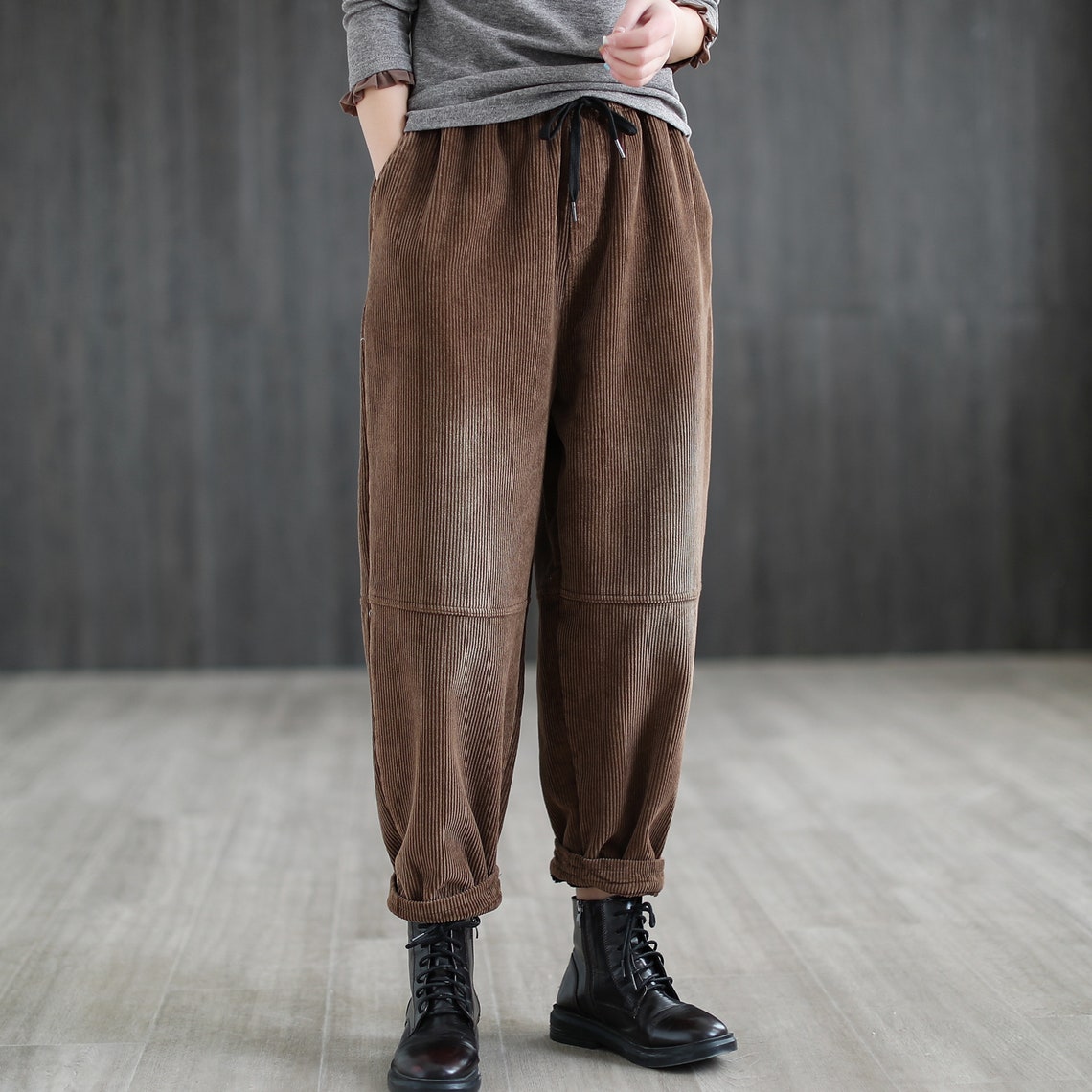 Retro Corduroy Thicker Women's Trousers Elastic Waist - Etsy