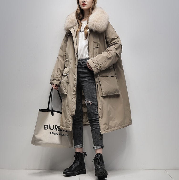 Asymmetrical Mid-Length Dark Winter Down Jacket main image 0