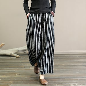 Retro linen wide-leg pants women, elastic waist elastic pants, loose pants, wide-leg pants, women's pants, plus size pants,Harem pants