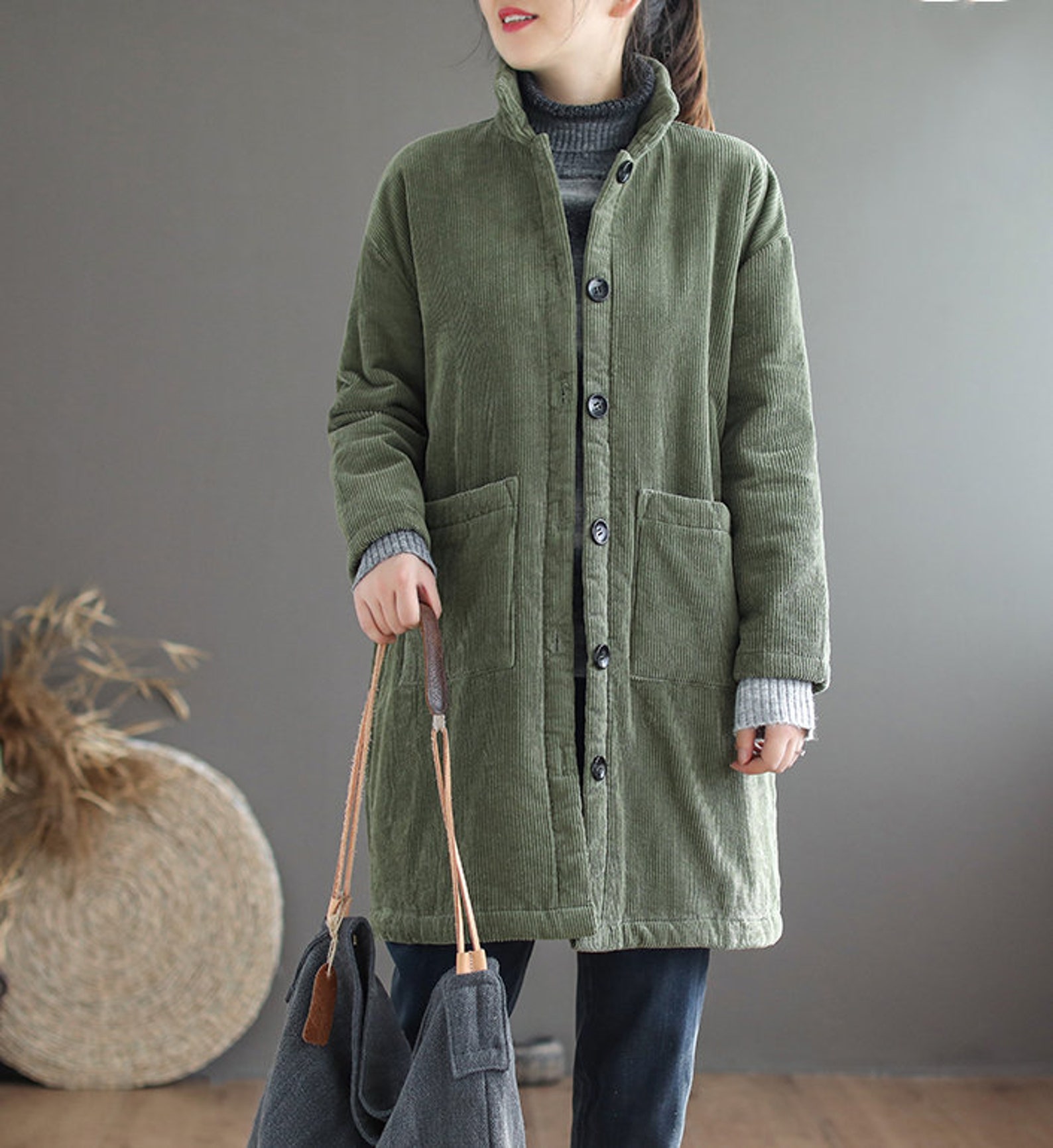 Winter Corduroy Cotton Coatmidlength Warm Jacketladies Etsy UK