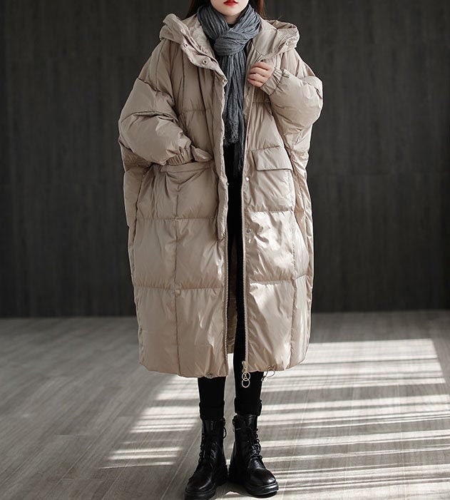 Winter Retro Long Down Jacket Women Loose Down Coat Plus - Etsy