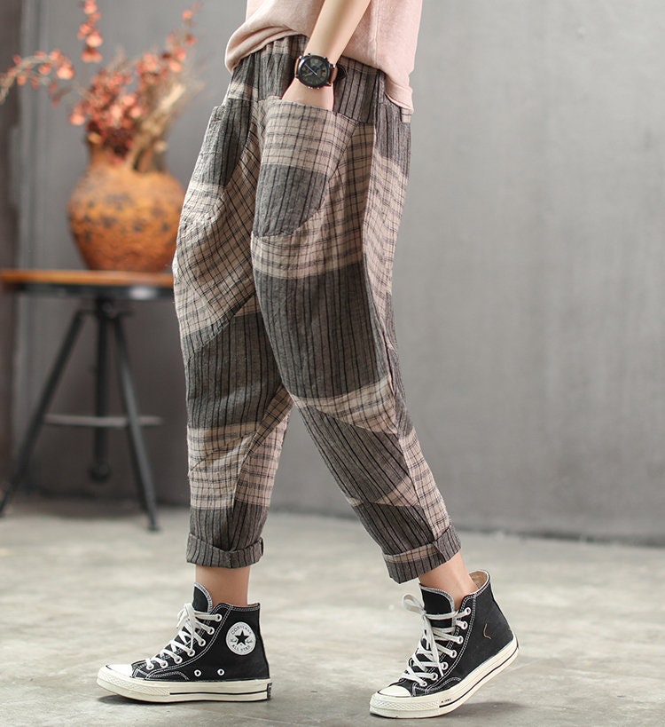 Summer Thin Harem Pants Check Pants Women Casual - Etsy