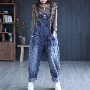 Retro Washed Denim Overalls for Women Loose Jumpsuits Casual - Etsy