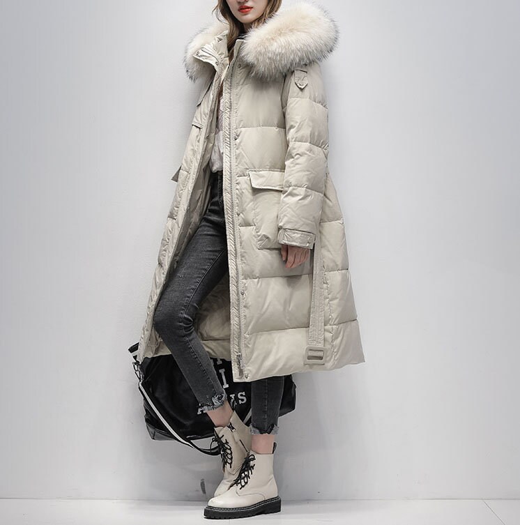 Winter Long Down Jacket Women High-end Thick White Duck Down - Etsy