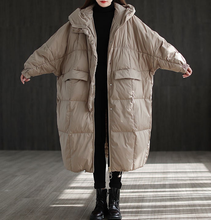 Winter Retro Long Down Jacket Women Loose Down Coat Plus - Etsy