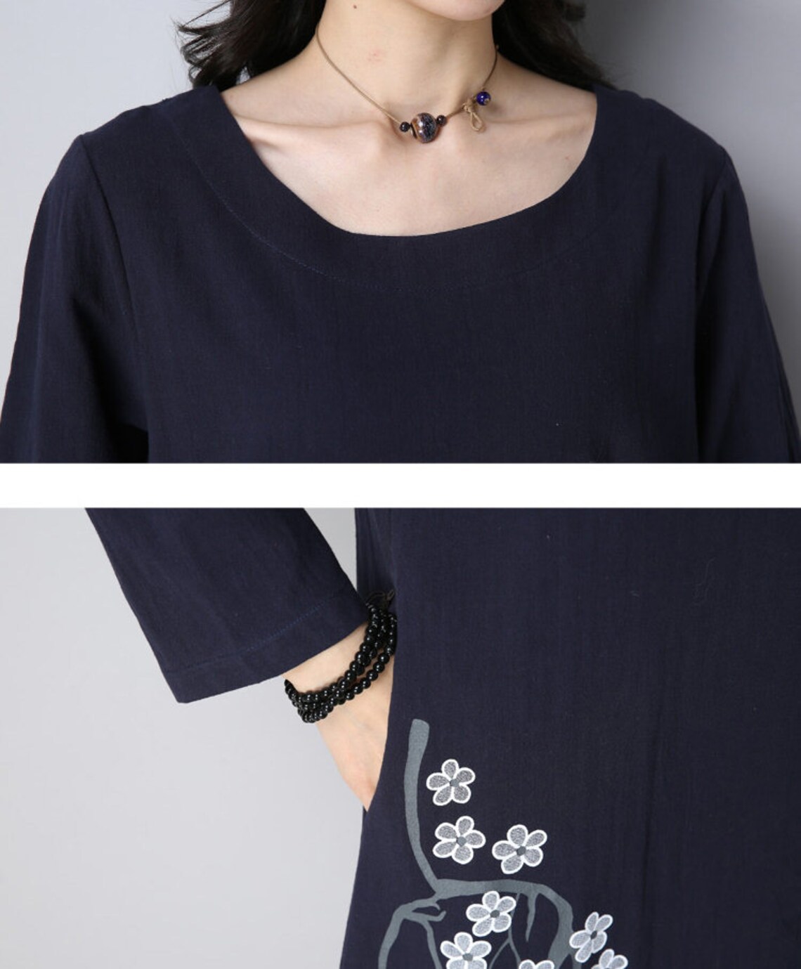 Embroidery Casual Wear Crew Neck Half Sleeve Tunics main image 1