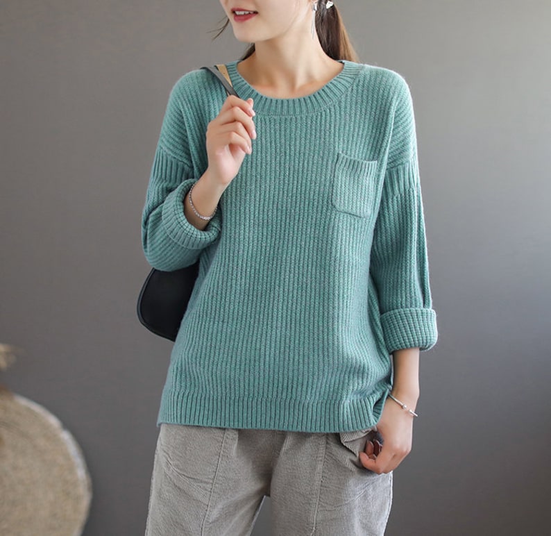 Autumn and winter solid color round neck sweater,knitted sweater women,loose sweaters,casual sweaters,women/'s sweaters,long-sleeved sweaters