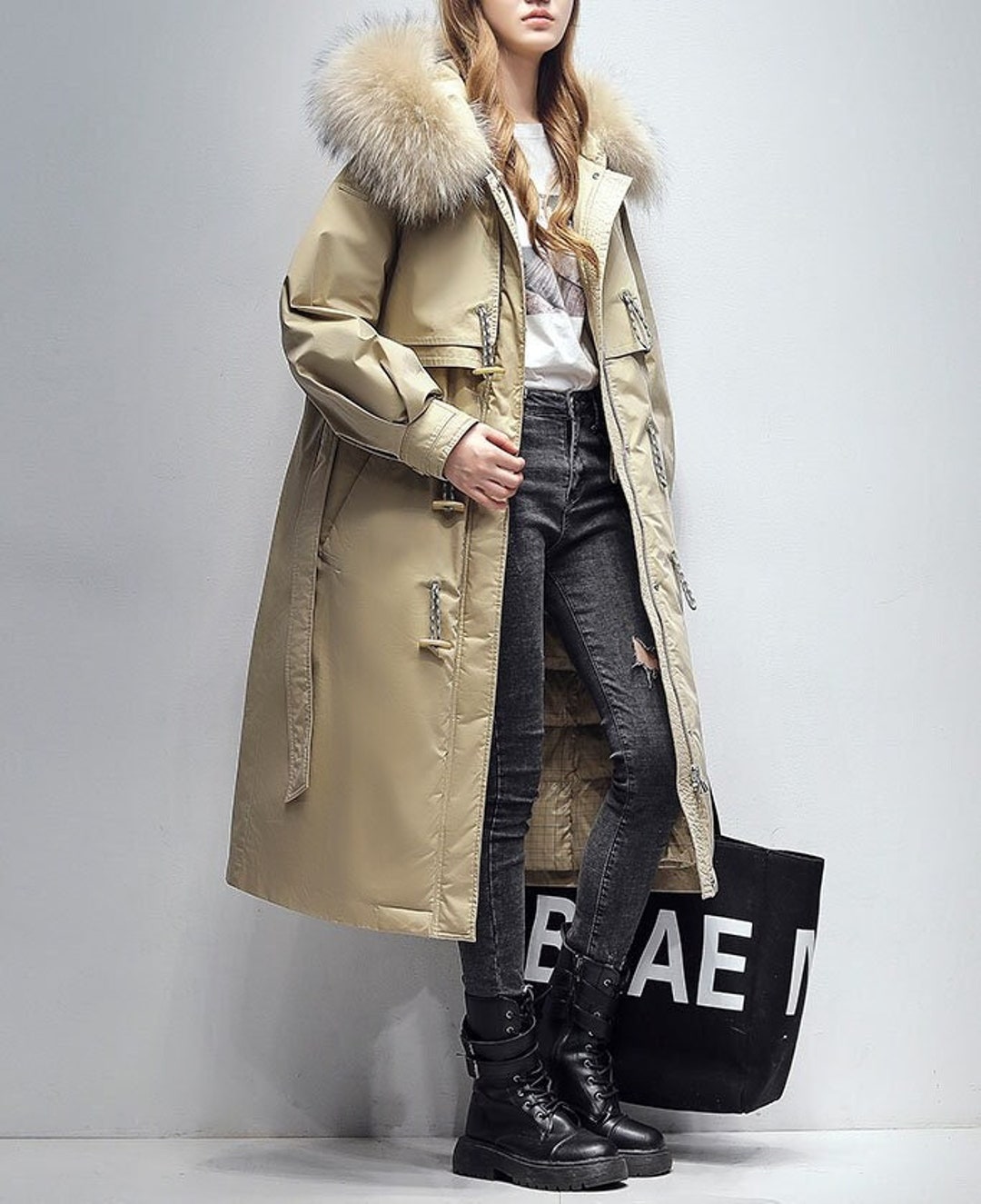 Vintage Women's Down Jacket, White Goose Down Parka Down Coat With ...