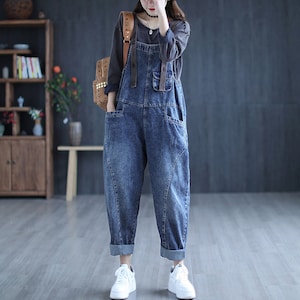 Retro Washed Denim Overalls for Women Loose Jumpsuits Casual - Etsy
