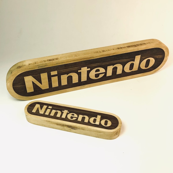 Logo Nintendo gravé en bois / Décoration d'intérieur / Déco Geek / Collection retrogaming