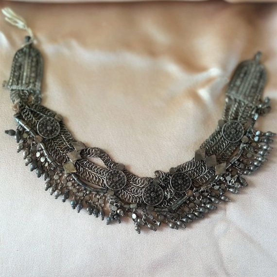 RARE Ethnic Bedouin Yemen Silver Necklace , Silve… - image 4