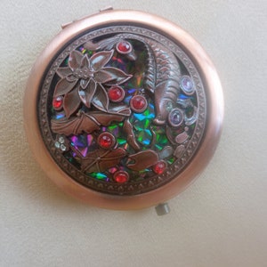 Compact Vintage Mirror, Brown-Bronze Bag Mirror, Travel Size Makeup Mirror, Vintage Pocket Mirror, Elegant Gift