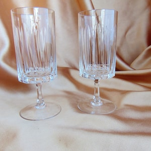 Two Vintage Crystal Wine Glasses, Viscount Josair Crystal, JosephineHutte Glasses, Vintage Water Goblets, German Luxury Antique Crystal