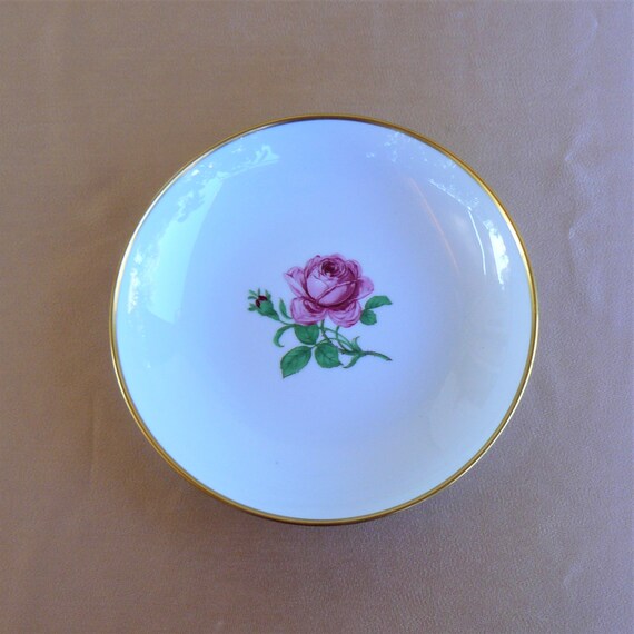 Vintage Porcelain Round Display Dish, Boudoir Trinket with Rose, Furstenberg Porcelain Coup Rose Design, Candy Dish with Rose,  Gift for Her