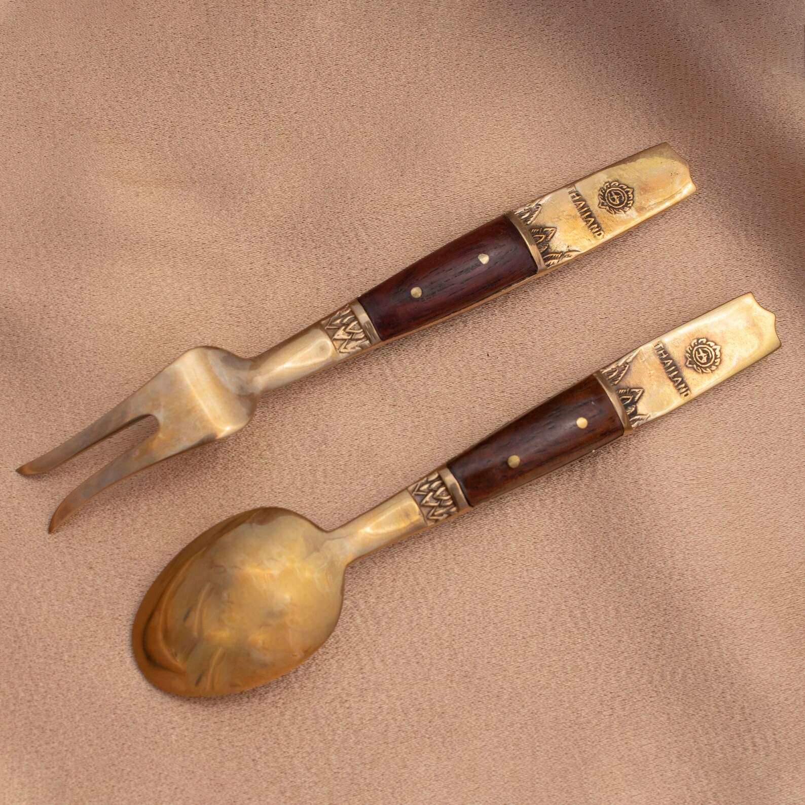 Bronze and Wood Dessert Spoons and Forks Gift Set of 6 Etsy