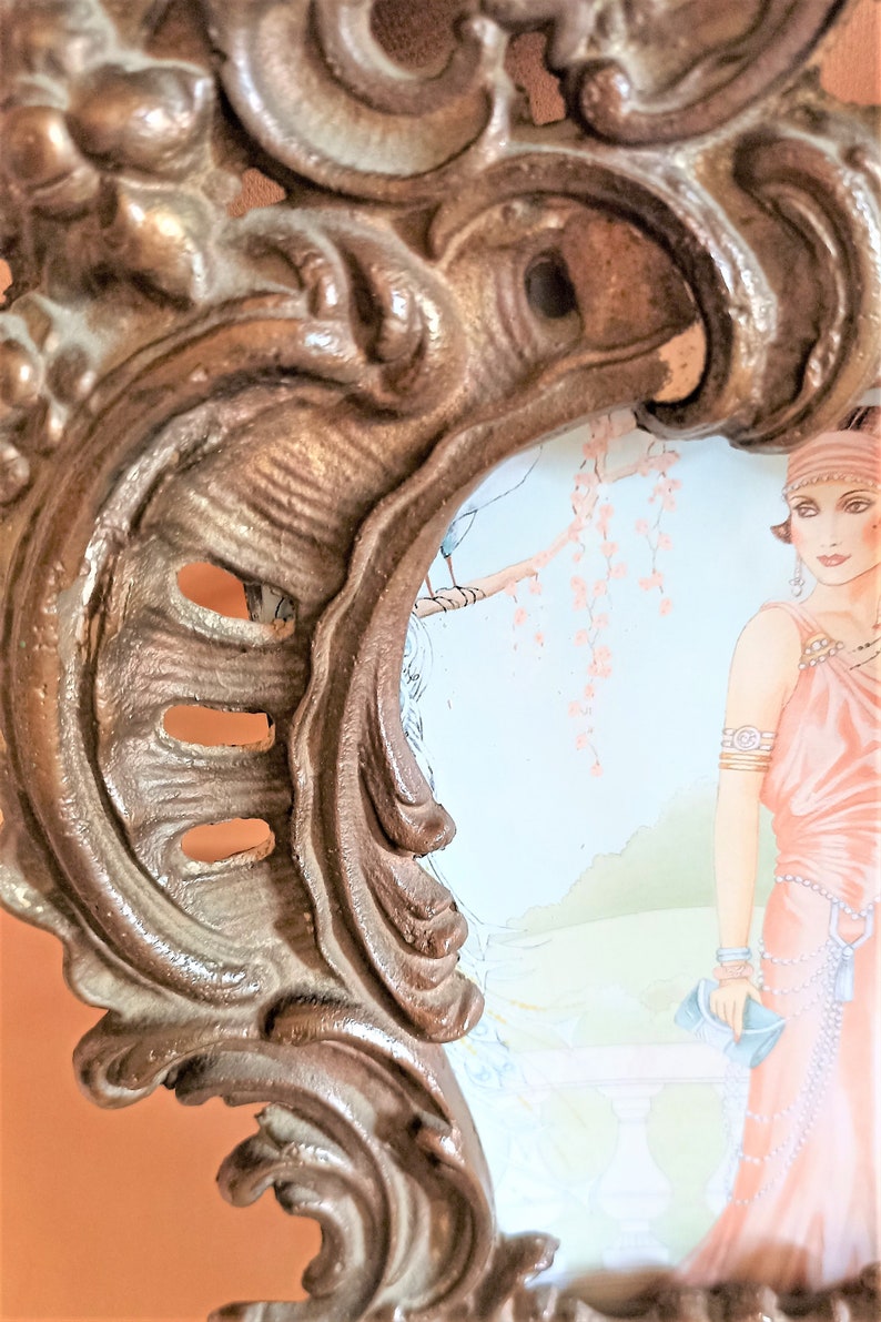 Antique Brass Photo Frame With Stand, Vintage Decorative Desk Picture