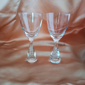 Two Vintage Crystal Dessert Wine Glasses, Antique Holmegaard Princess Wine Tear Drop Bubble Stem, Stylish Collectible Danish Crystal Glasses