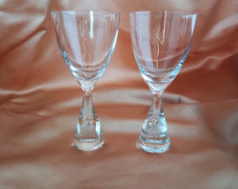 Two Vintage Crystal Dessert Wine Glasses, Antique Holmegaard Princess Wine Tear Drop Bubble Stem, Stylish Collectible Danish Crystal Glasses