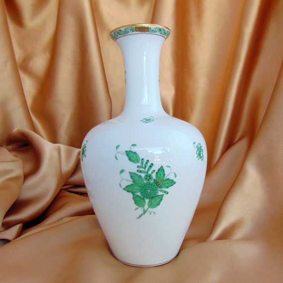 Vintage Herend Apponyi Porcelain Vase Gift Beautiful Green Etsy