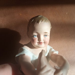 Vintage French Porcelain Biscuit Hand Painted Baby Boy, Bisque Porcelain  Cute Baby Figurine, Antique Baby Shower Decoration, Baby Statuette