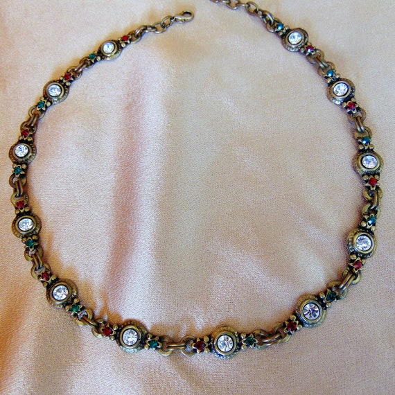 Elegant Style Vintage Necklace, Delicate Necklace for Women, Golden Art Nouveau Vintage Necklace, Golden/Bronze necklace with Rhinestones