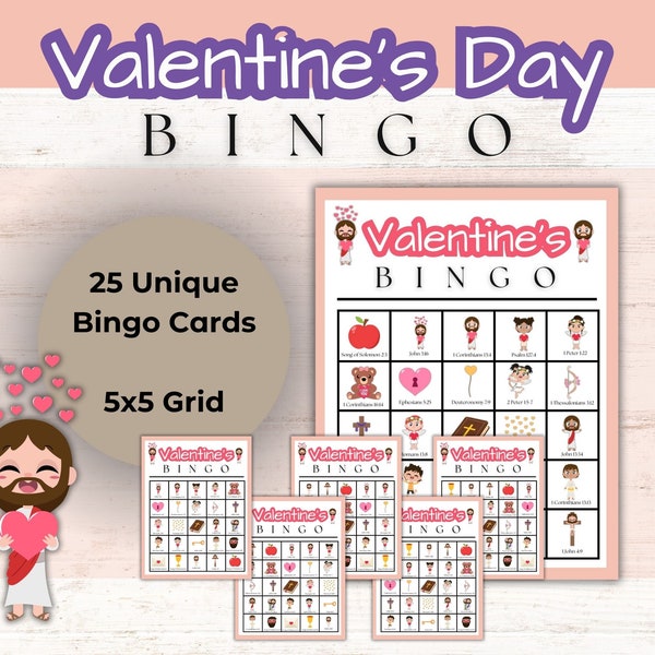 Printable Valentine's Day Bingo | Bingo Cards | Religious | Christian | Bible Bingo | Printable Bingo | Sunday School | Valentine's Day