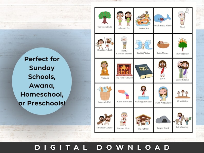 Bible Bingo | Bible Bingo Cards | Bible Story Bingo | Preschool Bible ...