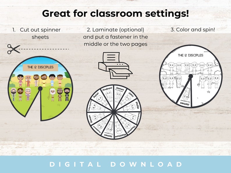 The 12 Disciples Coloring Spinner Wheel Kids Bible Lesson Sunday School Craft 12 Disciples Coloring Pages Bible Story Activity image 6