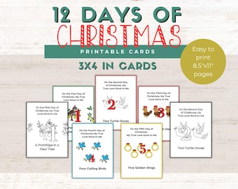 12 Days of Christmas Cards | Coloring | Holiday Coloring | Card Set |