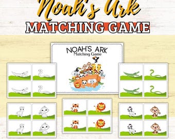 Noah's Ark Matching Game: Printable Coloring Activity (PDF)
