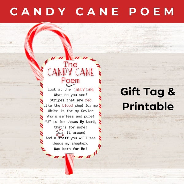 Candy Cane Poem | Candy Cane Tag | Candy Cane Gift | Candy Cane Printable | Teachers Gift | Christmas Candy Cane |